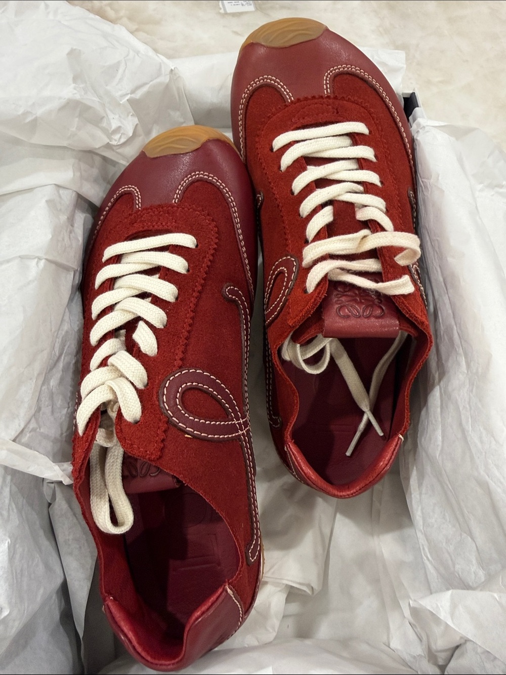 New Loewe Ballet Runner 2.0 Leather Low-Top Sneakers - Burgundy Red and White - Picture 5 of 9